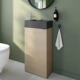 Meuble lave-mains effet chêne l.44 cm Imandra + plan vasque béton gris, GoodHome