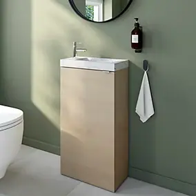 Meuble lave-mains effet chêne l.44 cm Imandra + plan vasque effet marbre blanc, GoodHome