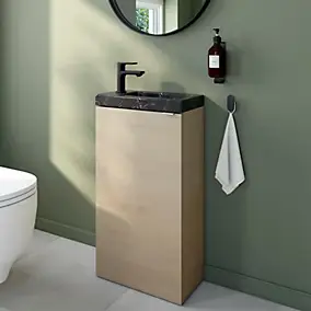 Meuble lave-mains effet chêne l.44 cm Imandra + plan vasque effet marbre noir, GoodHome