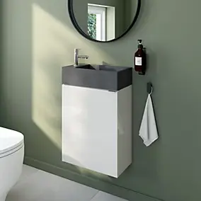 Meuble lave-mains blanc brillant Imandra l.44 cm Imandra + plan vasque béton gris, GoodHome