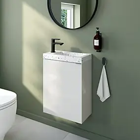 Meuble lave-mains blanc brillant l.44 cm Imandra + plan vasque terrazzo, GoodHome