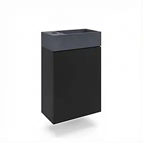 Meuble lave-mains suspendu noir mat l.44 cm Imandra + plan vasque béton gris, GoodHome