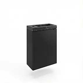 Meuble lave-mains suspendu noir mat l.44 cm Imandra + plan vasque effet marbre noir, GoodHome