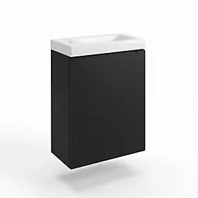 Meuble lave-mains suspendu noir mat l.44 cm Imandra + plan vasque blanc céramique Nira, GoodHome