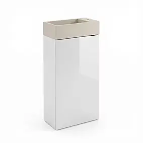 Meuble lave-mains à poser blanc brillant l.44 cm Imandra + plan vasque béton beige moucheté, GoodHome