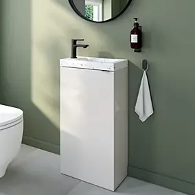 Meuble lave-mains à poser blanc brillant l.44 cm Imandra + plan vasque terrazzo, GoodHome