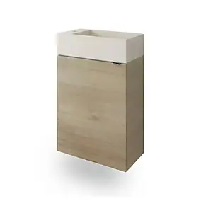 Meuble lave-mains à poser effet chêne l.44 cm Imandra + plan vasque béton beige moucheté, GoodHome