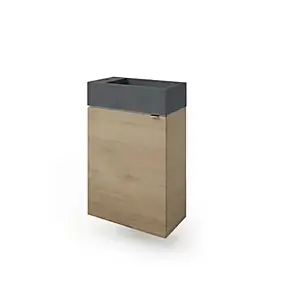Meuble lave-mains à poser effet chêne l.44 cm Imandra + plan vasque béton gris, GoodHome