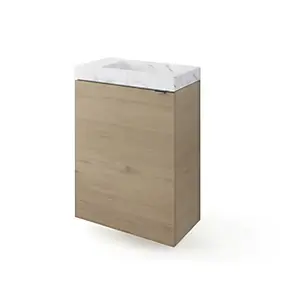 Meuble lave-mains à poser effet chêne l.44 cm Imandra + plan vasque effet marbre blanc, GoodHome