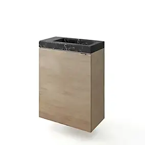 Meuble lave-mains à poser effet chêne l.44 cm Imandra + plan vasque effet marbre noir, GoodHome