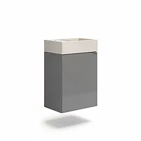 Meuble lave-mains suspendu gris brillant l.44 cm Imandra + plan vasque béton beige moucheté, GoodHome