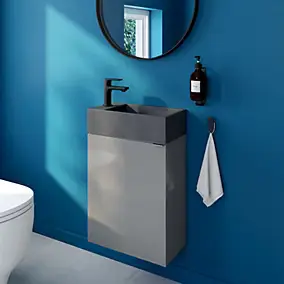Meuble lave-mains suspendu gris brillant l.44 cm Imandra + plan vasque béton gris, GoodHome