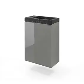 Meuble lave-mains suspendu gris brillant l.44 cm Imandra + plan vasque effet marbre noir, GoodHome