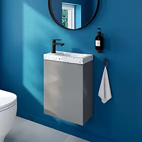 Meuble lave-mains suspendu gris brillant l.44 cm Imandra + plan vasque terrazzo, GoodHome
