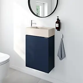 Meuble lave-mains à poser bleu nuit mat l.44 cm Imandra + plan vasque béton moucheté, GoodHome