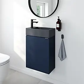 Meuble lave-mains à poser bleu nuit mat l.44 cm Imandra + plan vasque béton gris, GoodHome