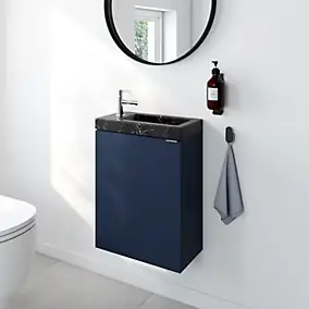 Meuble lave-mains à poser bleu nuit mat l.44 cm Imandra + plan vasque effet marbre noir, GoodHome