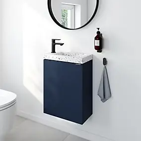 Meuble lave-mains à poser bleu nuit mat l.44 cm Imandra + plan vasque terrazzo, GoodHome