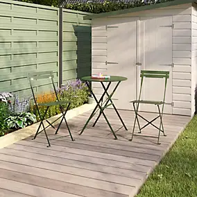 Ensemble table ronde et 2 chaises de jardin Janco acier vert