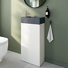 Meuble lave-mains à poser blanc mat l.44 cm Imandra + plan vasque béton gris, GoodHome