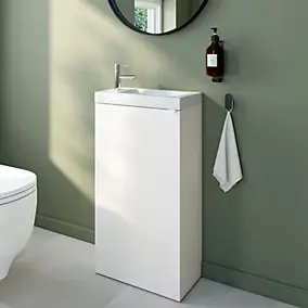 Meuble lave-mains à poser blanc mat l.44 cm Imandra + plan vasque blanc céramique Nira, GoodHome