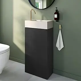 Meuble lave-mains à poser noir mat l.44 cm Imandra + plan vasque béton beige moucheté, GoodHome