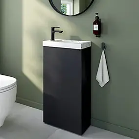 Meuble lave-mains à poser noir mat l.44 cm Imandra + plan vasque effet marbre blanc, GoodHome