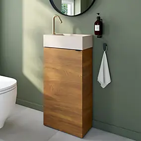 Meuble lave-mains à poser effet noyer l.44 cm Imandra + plan vasque béton moucheté, GoodHome