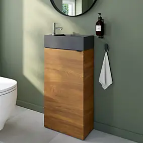 Meuble lave-mains à poser effet noyer l.44 cm Imandra + plan vasque béton gris, GoodHome