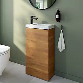 Meuble lave-mains à poser effet noyer l.44 cm Imandra + plan vasque effet marbre blanc, GoodHome
