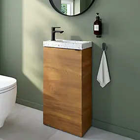 Meuble lave-mains à poser effet noyer l.44 cm Imandra + plan vasque terrazzo, GoodHome