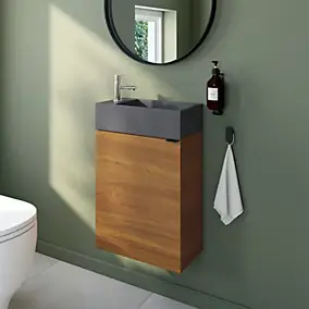 Meuble lave-mains effet noyer l.44 cm Imandra + plan vasque béton gris, GoodHome