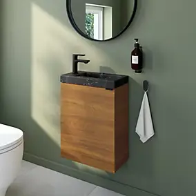 Meuble lave-mains effet noyer l.44 cm Imandra + plan vasque effet marbre noir, GoodHome
