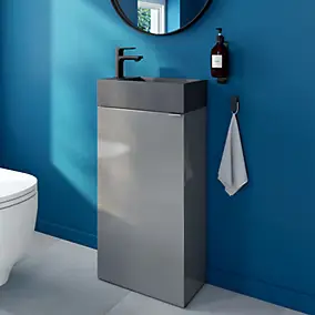 Meuble lave-mains à poser gris brillant l.44 cm Imandra + plan vasque béton gris, GoodHome