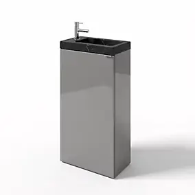 Meuble lave-mains à poser gris brillant l.44 cm Imandra + plan vasque effet marbre noir, GoodHome