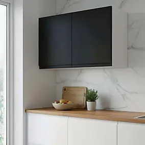 Meuble haut de cuisine blanc mat avec 2 portes noir mat l.100 x H.72 cm GoodHome Garcinia