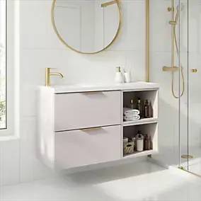 Ensemble meubles de salle de bains Kentia l.100 cm beige cachemire avec plan vasque Kentia