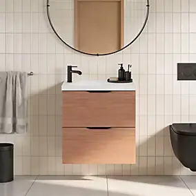 Ensemble meubles de salle de bains Kentia l.60 cm effet noyer avec plan vasque Kentia