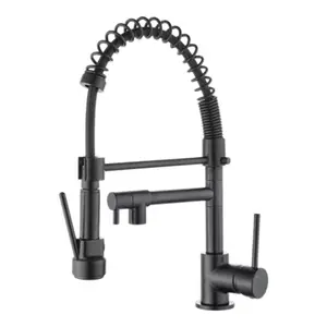 Mitigeur douchette cuisine LARENTIA mat noir effet graphite, rotation 360°, hauteur 40 cm