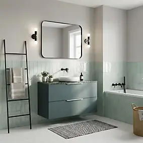 Ensemble meubles de salle de bains Kentia l.100 cm vert forêt avec plan de toilette Cadélia effet marbre vert