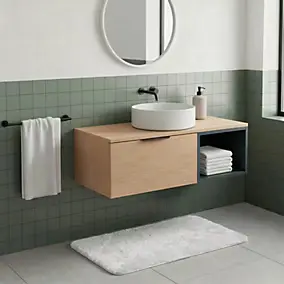 Ensemble meubles de salle de bains Kentia l.100 cm effet chêne et vert forêt