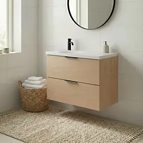 Ensemble meubles de salle de bains Kentia l.80 cm effet chêne avec plan vasque Kentia