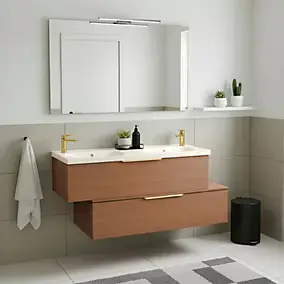 Ensemble meubles de salle de bains Kentia effet noyer avec plan double vasque Kentia