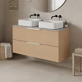 Meuble de salle de bains Kentia l.120 cm effet chêne avec plan de toilette Cadélia effet granit gris