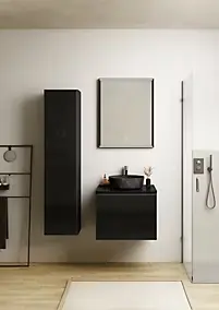 Meuble vasque suspendu noir mat et verre fumé l.60 cm + plan de toilette noir mat, Pura+