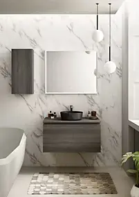 Meuble vasque suspendu effet chêne Metz l.90 cm + plan de toilette effet chêne Metz, Pura+