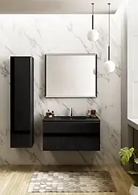 Meuble vasque suspendu noir mat et verre fumé l.90 cm + plan vasque noir mat résine, Pura+