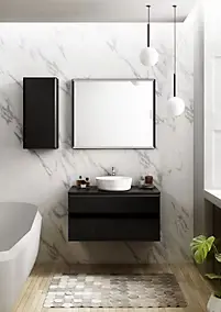 Meuble vasque suspendu noir mat et verre fumé l.90 cm + plan de toilette noir mat, Pura+