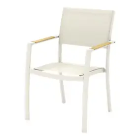 Fauteuil de jardin empilable Rowa en aluminium coloris crème et accoudoirs imitation bois GoodHome