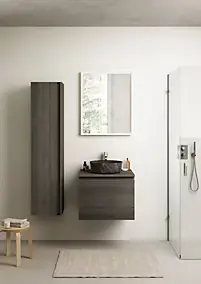 Meuble vasque suspendu effet chêne Metz l.60 cm + plan de toilette effet chêne Metz, Pura+